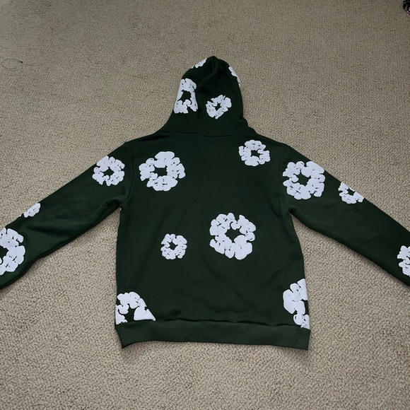 (SEND OFFERS) green denim hearts hoodie. Size large
